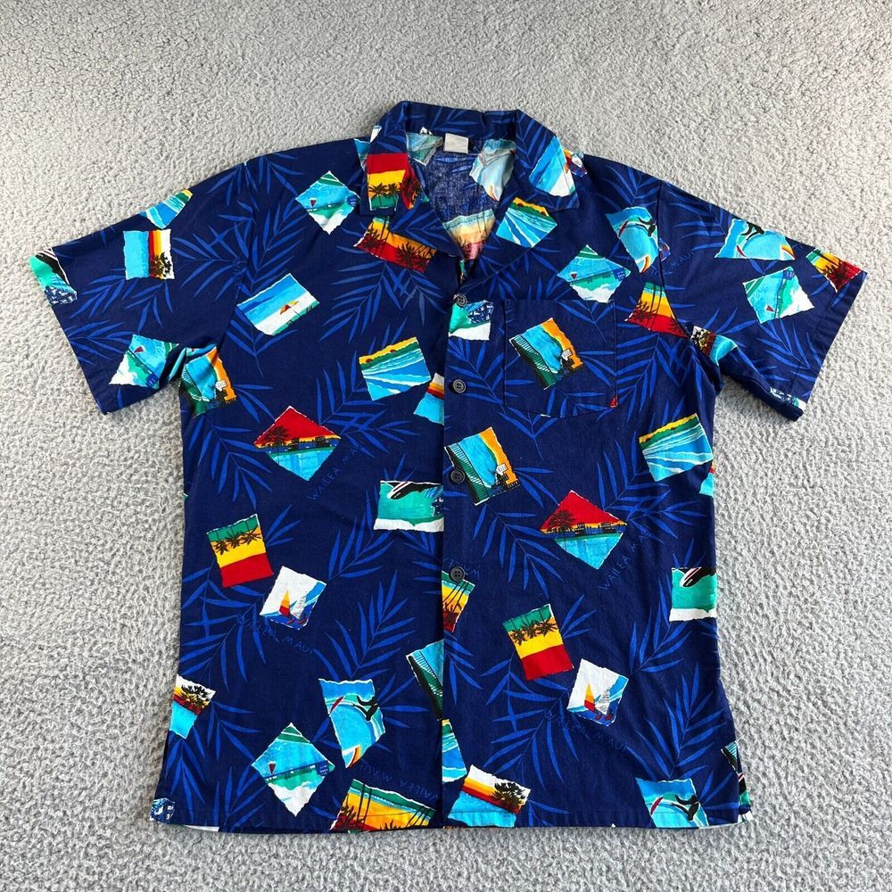 NEW Vintage Jantzen Shirt Mens Medium Blue Hawaiian Button Up Tropical Camp USA